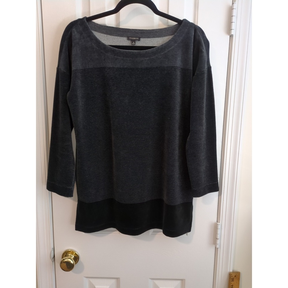 Talbot's Shades of‎ Black Velour Stretch Cotton-Blend Pullover Tunic Size Medium